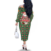 Romania Christmas Family Matching Off The Shoulder Long Sleeve Dress and Hawaiian Shirt with Green and Red Pattern Golden Eagle and Santa Motif - Wonder Print Shop