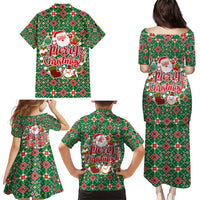Romania Christmas Family Matching Puletasi and Hawaiian Shirt with Green and Red Pattern Golden Eagle and Santa Motif - Wonder Print Shop