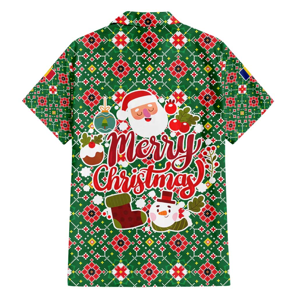 Romania Christmas Family Matching Puletasi and Hawaiian Shirt with Green and Red Pattern Golden Eagle and Santa Motif - Wonder Print Shop