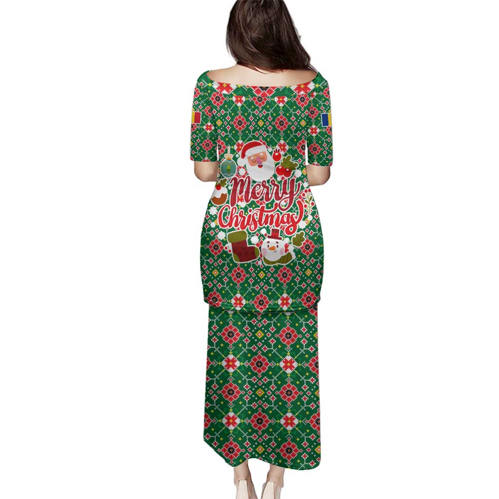 Romania Christmas Family Matching Puletasi and Hawaiian Shirt with Green and Red Pattern Golden Eagle and Santa Motif - Wonder Print Shop