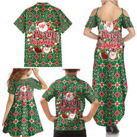 Romania Christmas Family Matching Summer Maxi Dress and Hawaiian Shirt with Green and Red Pattern Golden Eagle and Santa Motif - Wonder Print Shop
