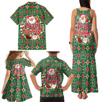 Romania Christmas Family Matching Tank Maxi Dress and Hawaiian Shirt with Green and Red Pattern Golden Eagle and Santa Motif - Wonder Print Shop