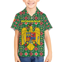 Romania Christmas Family Matching Tank Maxi Dress and Hawaiian Shirt with Green and Red Pattern Golden Eagle and Santa Motif - Wonder Print Shop