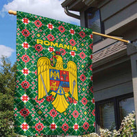 Romania Christmas Garden Flag with Green and Red Pattern Golden Eagle and Santa Motif - Wonder Print Shop