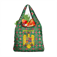 Romania Christmas Grocery Bag with Green and Red Pattern Golden Eagle and Santa Motif - Wonder Print Shop