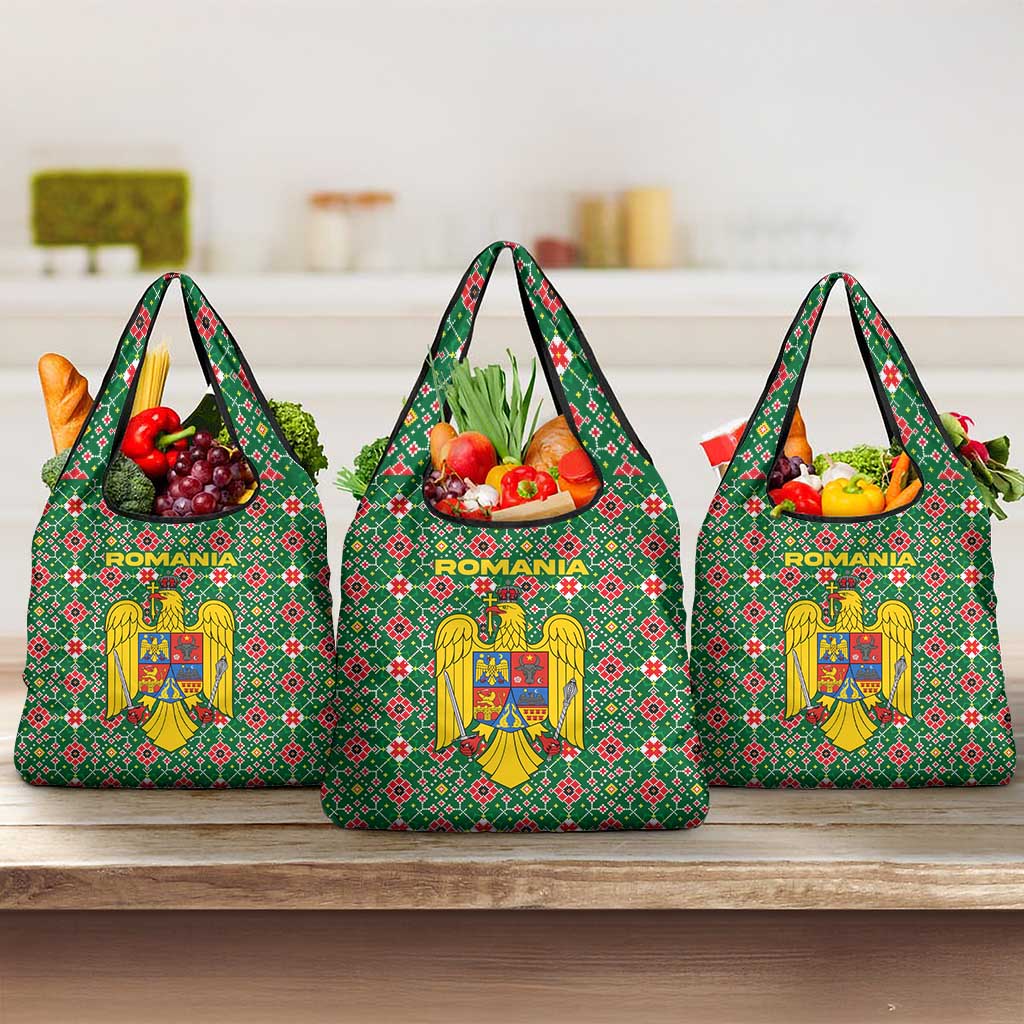 Romania Christmas Grocery Bag with Green and Red Pattern Golden Eagle and Santa Motif - Wonder Print Shop
