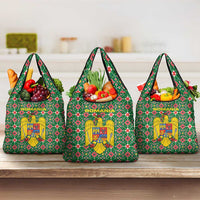 Romania Christmas Grocery Bag with Green and Red Pattern Golden Eagle and Santa Motif - Wonder Print Shop