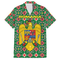 Romania Christmas Hawaiian Shirt with Green and Red Pattern Golden Eagle and Santa Motif - Wonder Print Shop