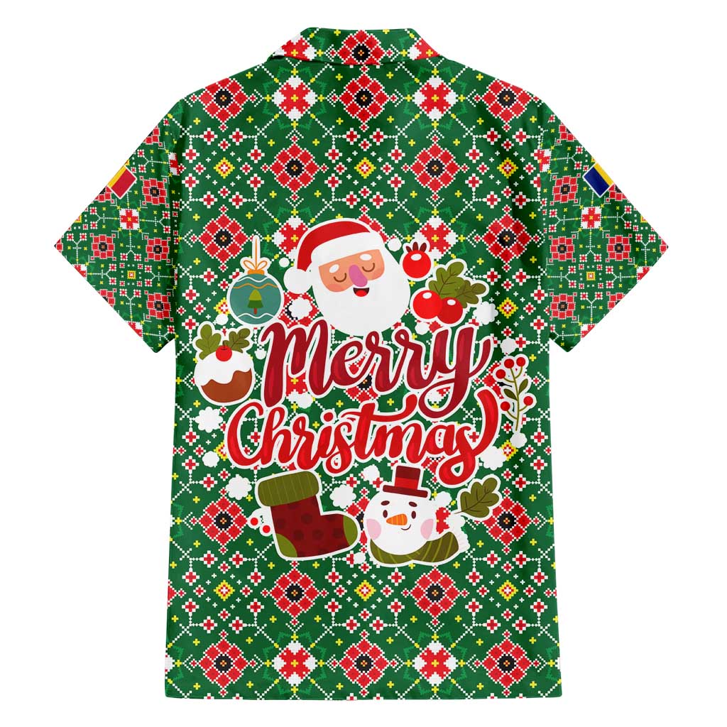 Romania Christmas Hawaiian Shirt with Green and Red Pattern Golden Eagle and Santa Motif - Wonder Print Shop