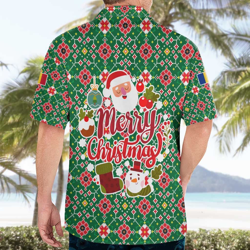 Romania Christmas Hawaiian Shirt with Green and Red Pattern Golden Eagle and Santa Motif - Wonder Print Shop