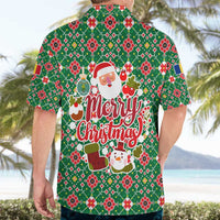 Romania Christmas Hawaiian Shirt with Green and Red Pattern Golden Eagle and Santa Motif - Wonder Print Shop