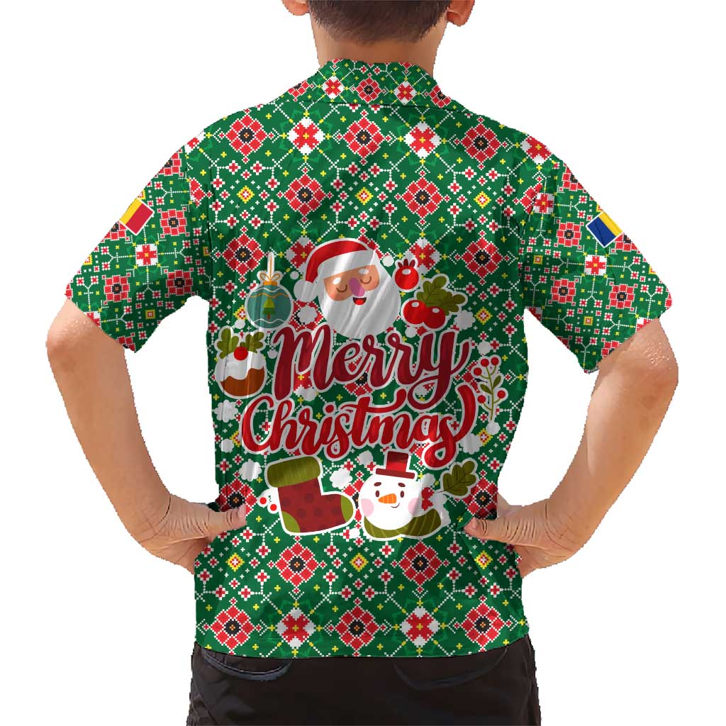 Romania Christmas Hawaiian Shirt with Green and Red Pattern Golden Eagle and Santa Motif - Wonder Print Shop