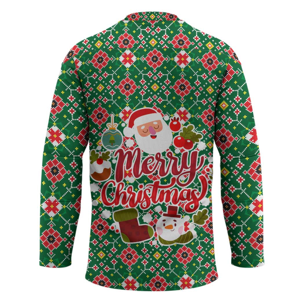 Romania Christmas Hockey Jersey with Green and Red Pattern Golden Eagle and Santa Motif - Wonder Print Shop