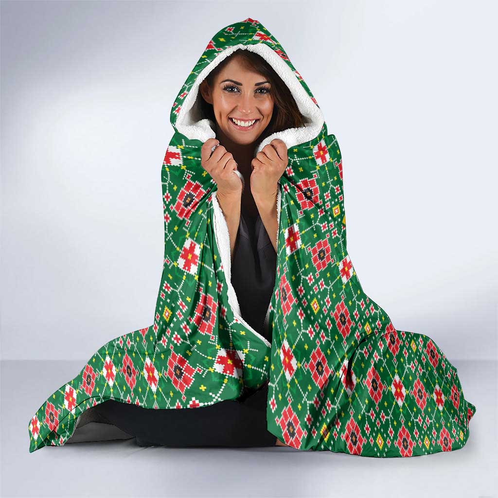 Romania Christmas Hooded Blanket with Green and Red Pattern Golden Eagle and Santa Motif - Wonder Print Shop