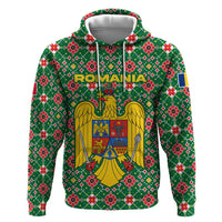 Romania Christmas Hoodie with Green and Red Pattern Golden Eagle and Santa Motif - Wonder Print Shop