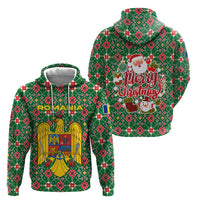 Romania Christmas Hoodie with Green and Red Pattern Golden Eagle and Santa Motif - Wonder Print Shop