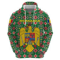 Romania Christmas Hoodie with Green and Red Pattern Golden Eagle and Santa Motif - Wonder Print Shop
