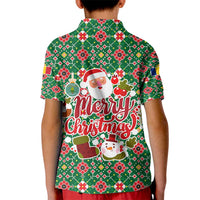 Romania Christmas Kid Polo Shirt with Green and Red Pattern Golden Eagle and Santa Motif - Wonder Print Shop