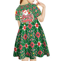 Romania Christmas Kid Short Sleeve Dress with Green and Red Pattern Golden Eagle and Santa Motif - Wonder Print Shop