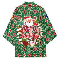 Romania Christmas Kimono with Green and Red Pattern Golden Eagle and Santa Motif - Wonder Print Shop