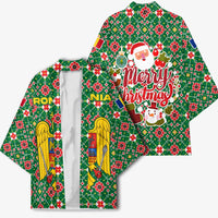 Romania Christmas Kimono with Green and Red Pattern Golden Eagle and Santa Motif - Wonder Print Shop