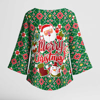Romania Christmas Kimono Sleeve Blouse with Green and Red Pattern Golden Eagle and Santa Motif - Wonder Print Shop