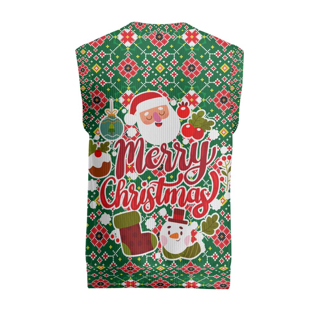 Romania Christmas Knitted V-Neck Vest with Green and Red Pattern Golden Eagle and Santa Motif - Wonder Print Shop