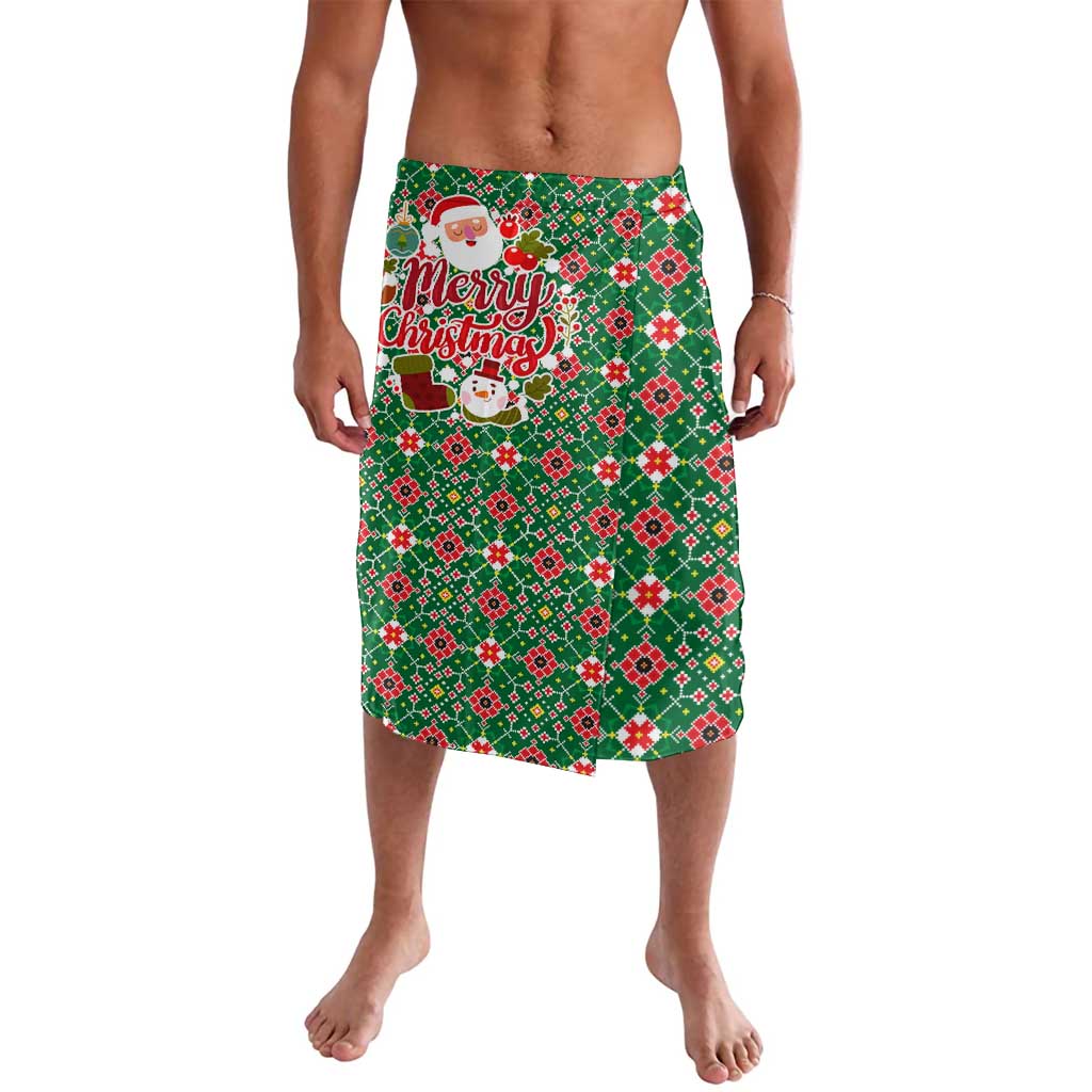 Romania Christmas Lavalava with Green and Red Pattern Golden Eagle and Santa Motif - Wonder Print Shop