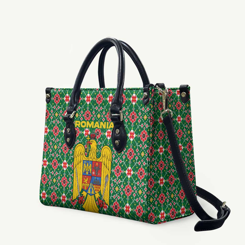 Romania Christmas Leather Bag with Green and Red Pattern Golden Eagle and Santa Motif - Wonder Print Shop