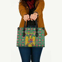Romania Christmas Leather Bag with Green and Red Pattern Golden Eagle and Santa Motif - Wonder Print Shop