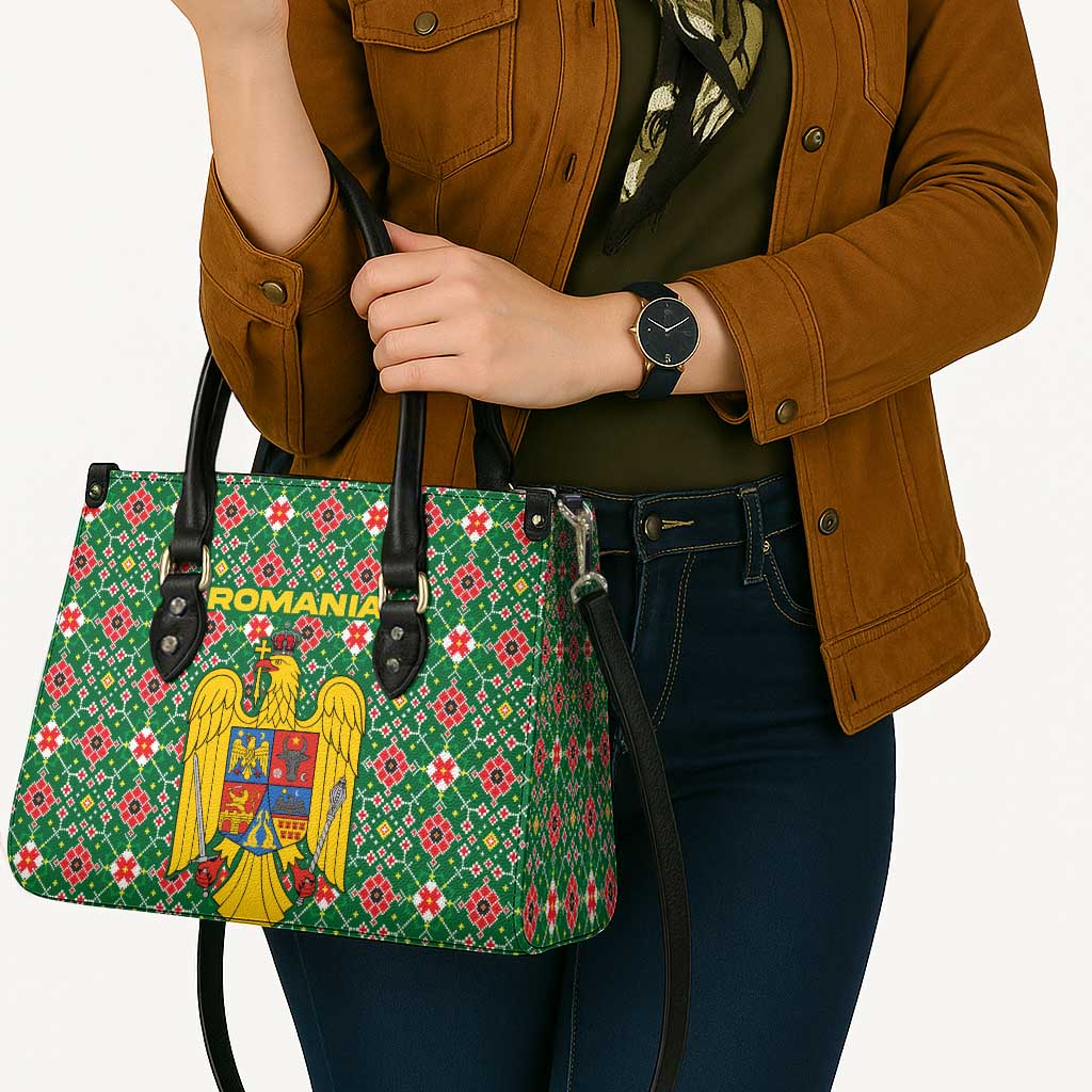 Romania Christmas Leather Bag with Green and Red Pattern Golden Eagle and Santa Motif - Wonder Print Shop