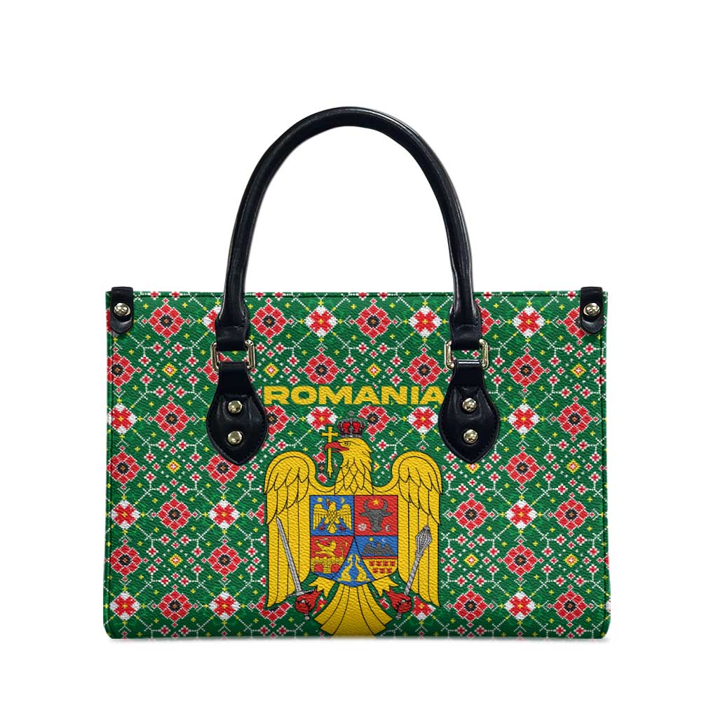 Romania Christmas Leather Bag with Green and Red Pattern Golden Eagle and Santa Motif - Wonder Print Shop