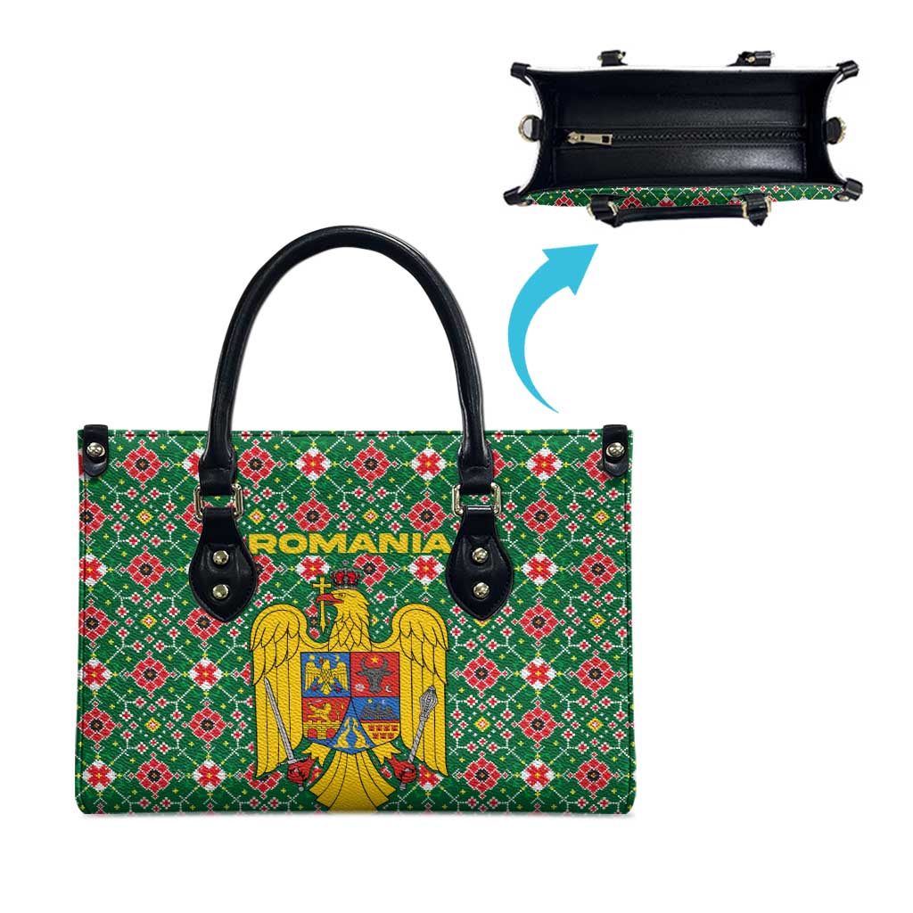 Romania Christmas Leather Bag with Green and Red Pattern Golden Eagle and Santa Motif - Wonder Print Shop