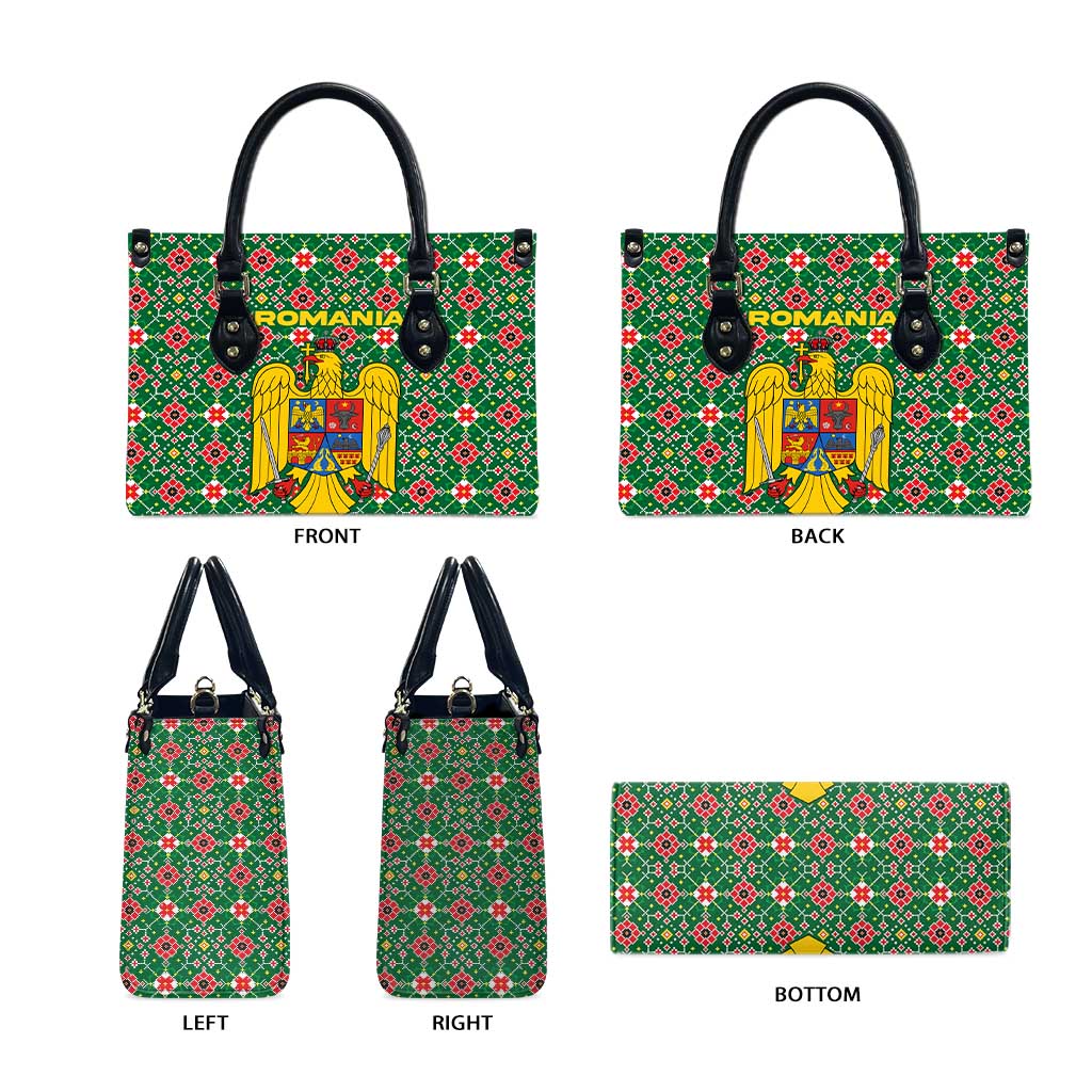 Romania Christmas Leather Bag with Green and Red Pattern Golden Eagle and Santa Motif - Wonder Print Shop