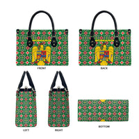 Romania Christmas Leather Bag with Green and Red Pattern Golden Eagle and Santa Motif - Wonder Print Shop