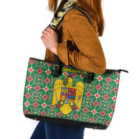 Romania Christmas Leather Tote Bag with Green and Red Pattern Golden Eagle and Santa Motif - Wonder Print Shop