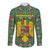 Romania Christmas Long Sleeve Button Shirt with Green and Red Pattern Golden Eagle and Santa Motif - Wonder Print Shop