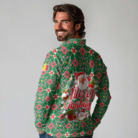 Romania Christmas Long Sleeve Polo Shirt with Green and Red Pattern Golden Eagle and Santa Motif - Wonder Print Shop
