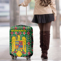 Romania Christmas Luggage Cover with Green and Red Pattern Golden Eagle and Santa Motif - Wonder Print Shop