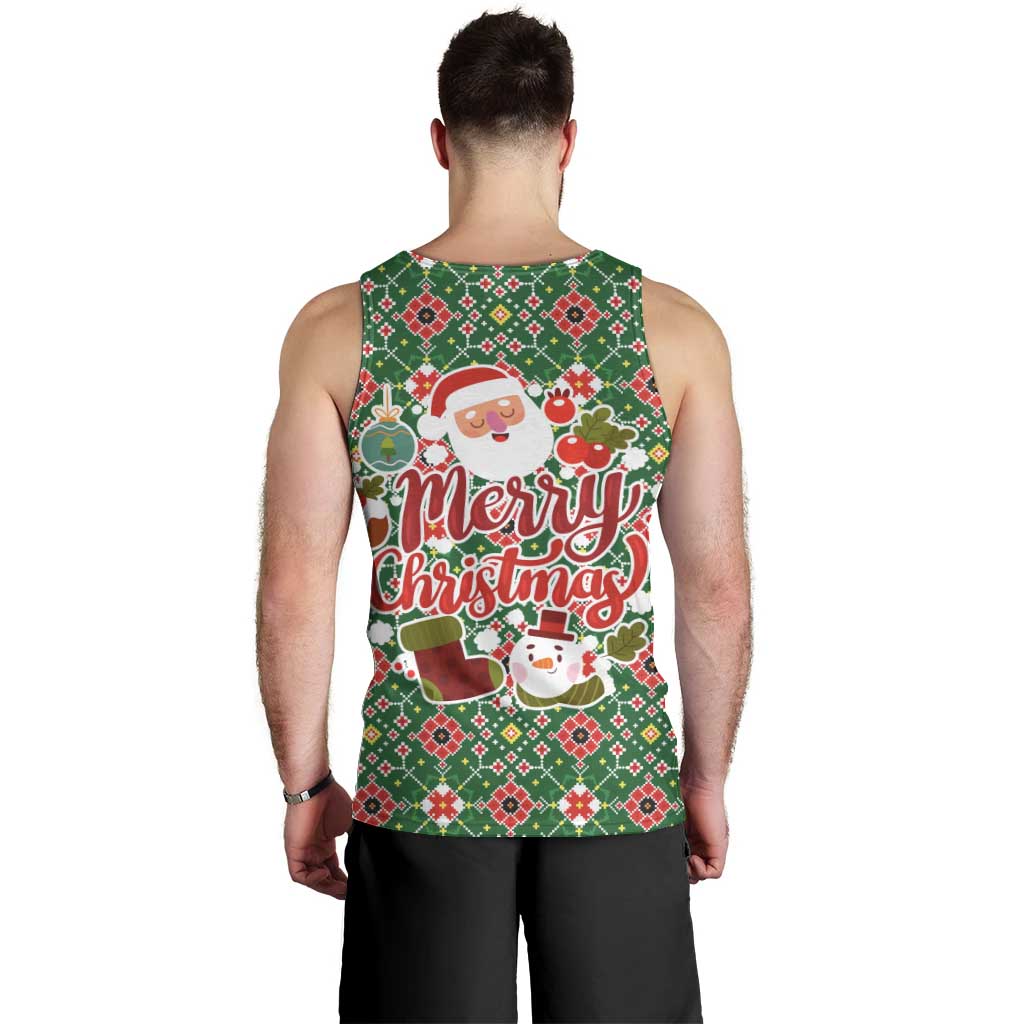 Romania Christmas Men Tank Top with Green and Red Pattern Golden Eagle and Santa Motif - Wonder Print Shop