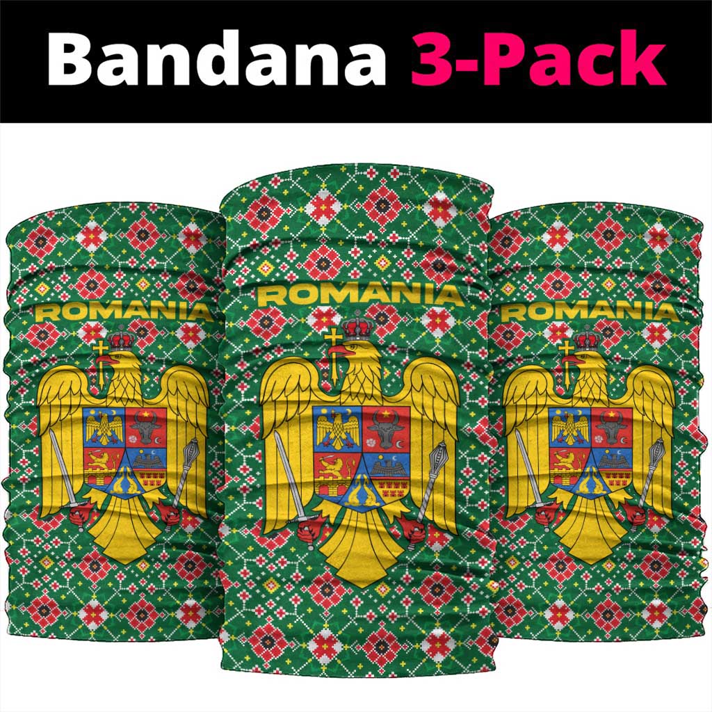 Romania Christmas Neck Gaiter with Green and Red Pattern Golden Eagle and Santa Motif - Wonder Print Shop