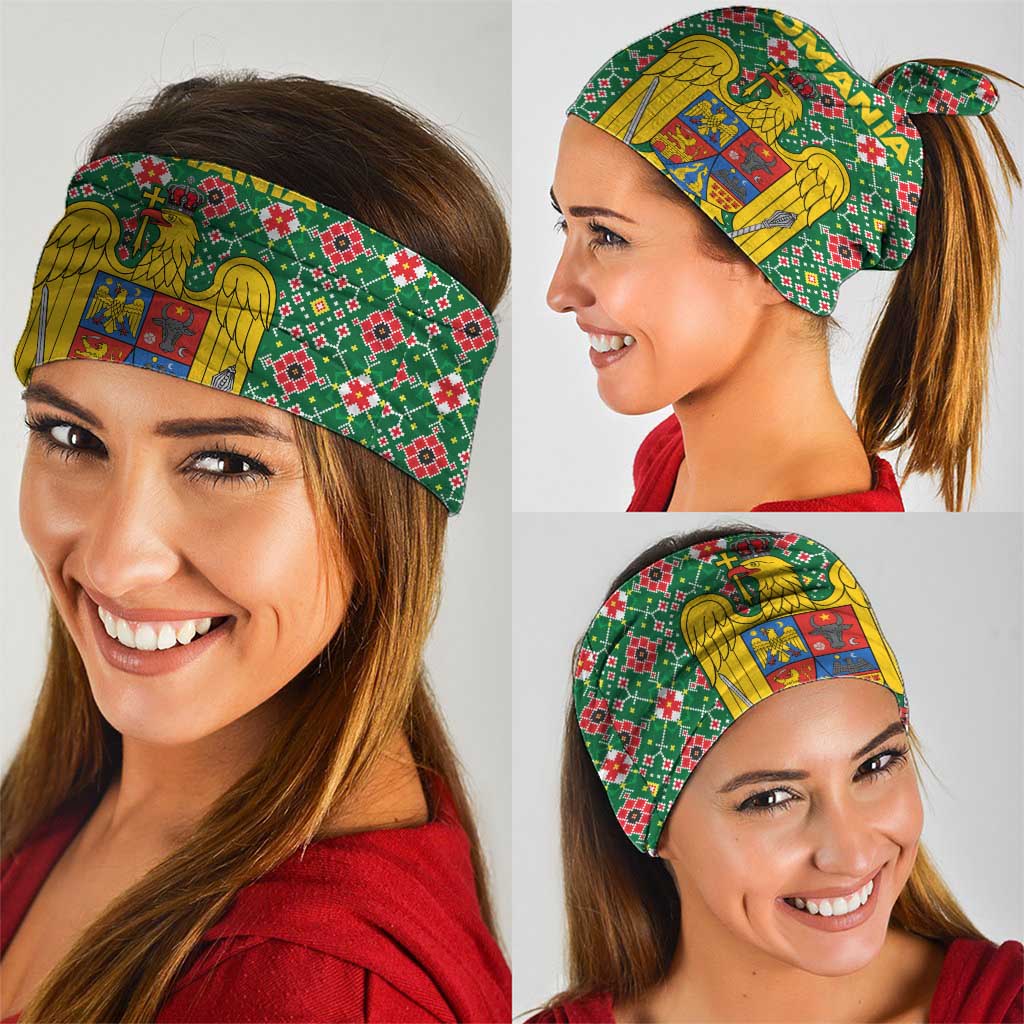 Romania Christmas Neck Gaiter with Green and Red Pattern Golden Eagle and Santa Motif - Wonder Print Shop