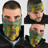 Romania Christmas Neck Gaiter with Green and Red Pattern Golden Eagle and Santa Motif - Wonder Print Shop