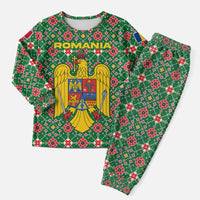 Romania Christmas Pajama Set with Green and Red Pattern Golden Eagle and Santa Motif - Wonder Print Shop