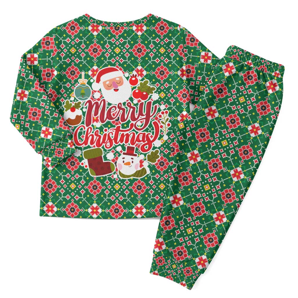 Romania Christmas Pajama Set with Green and Red Pattern Golden Eagle and Santa Motif - Wonder Print Shop