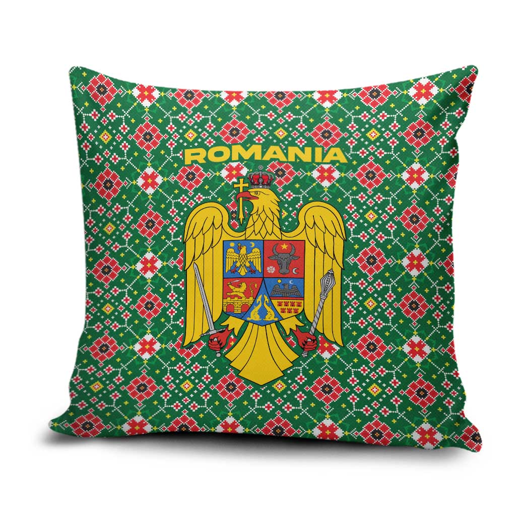 Romania Christmas Pillow Cover with Green and Red Pattern Golden Eagle and Santa Motif - Wonder Print Shop