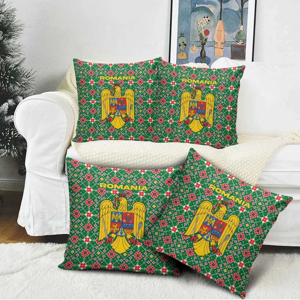 Romania Christmas Pillow Cover with Green and Red Pattern Golden Eagle and Santa Motif - Wonder Print Shop