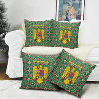 Romania Christmas Pillow Cover with Green and Red Pattern Golden Eagle and Santa Motif - Wonder Print Shop