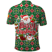 Romania Christmas Polo Shirt with Green and Red Pattern Golden Eagle and Santa Motif - Wonder Print Shop