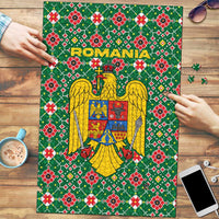 Romania Christmas Puzzle with Green and Red Pattern Golden Eagle and Santa Motif - Wonder Print Shop